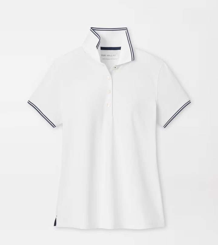 Peter Millar Canterbury Tipped Sport Mesh Short-Sleeve Polo: White / Navy