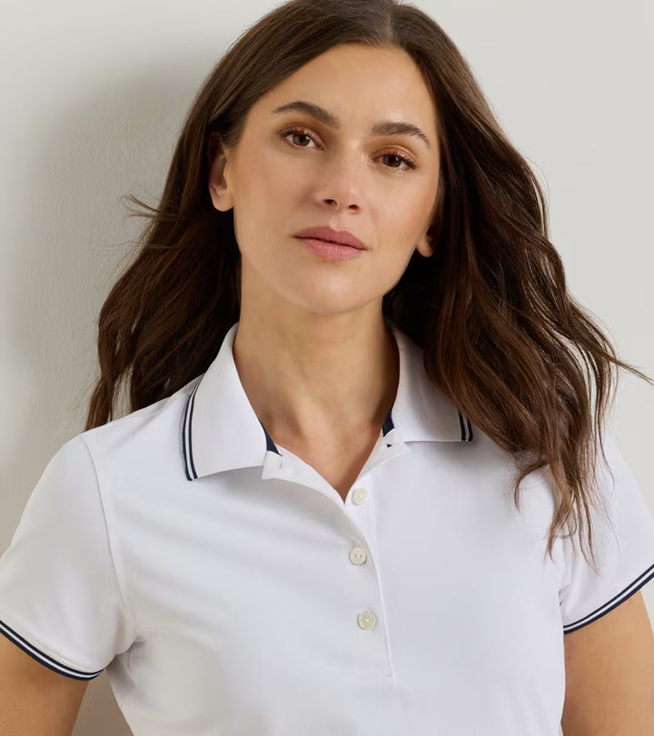 Peter Millar Canterbury Tipped Sport Mesh Short-Sleeve Polo: White / Navy