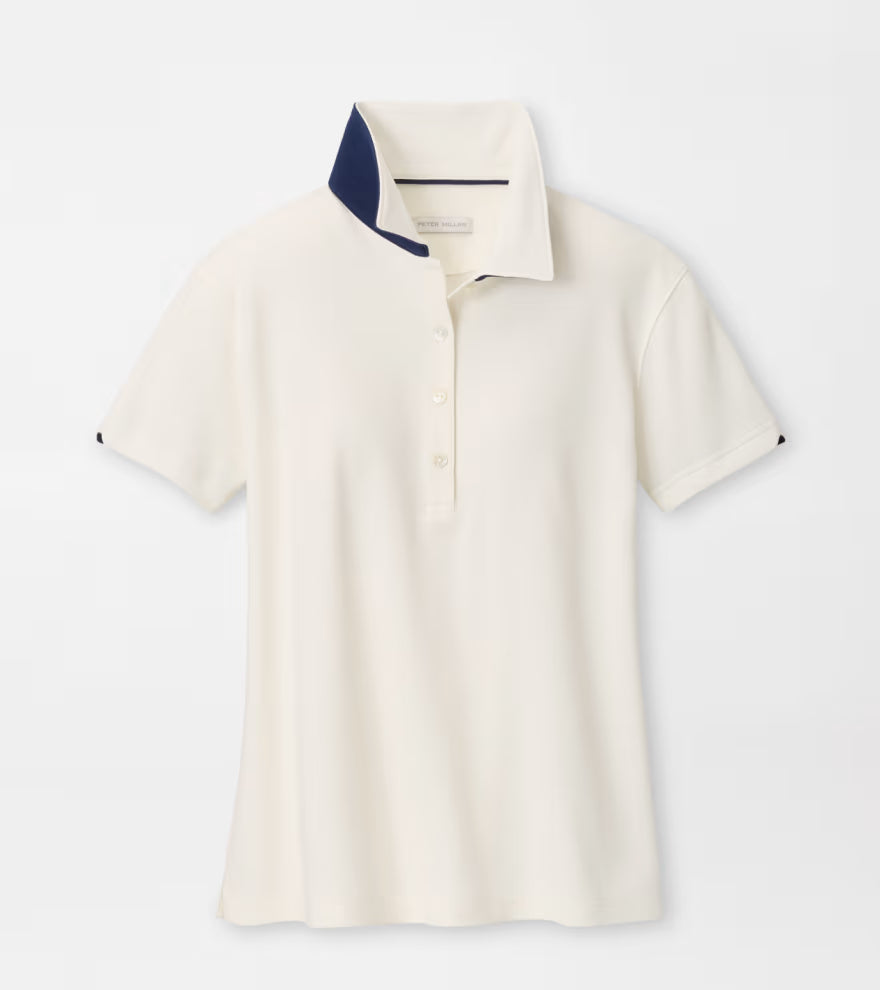 Peter Millar Coolspun Lite Cotton Piqué Polo: Soft White / Navy