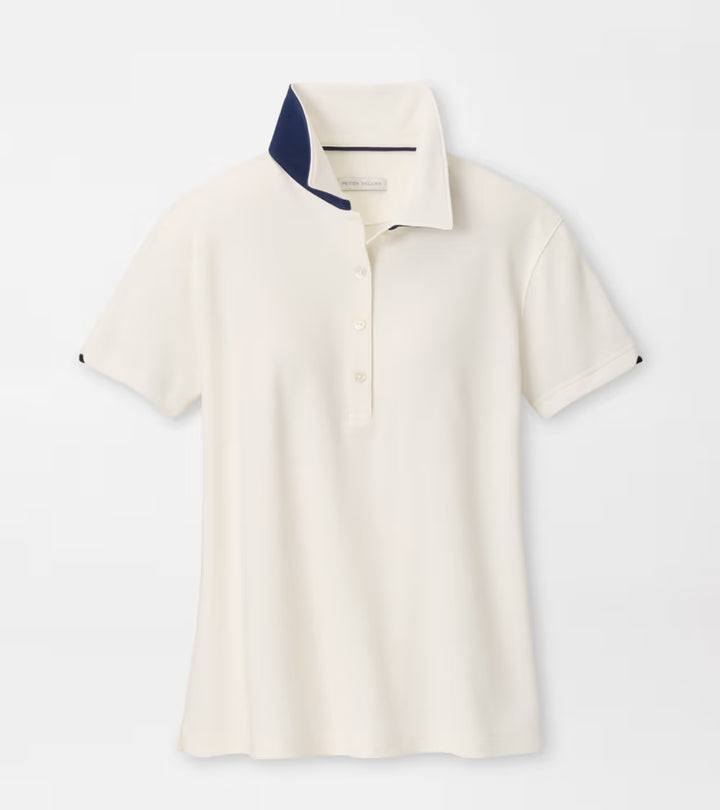 Peter Millar Coolspun Lite Cotton Piqué Polo: Soft White / Navy