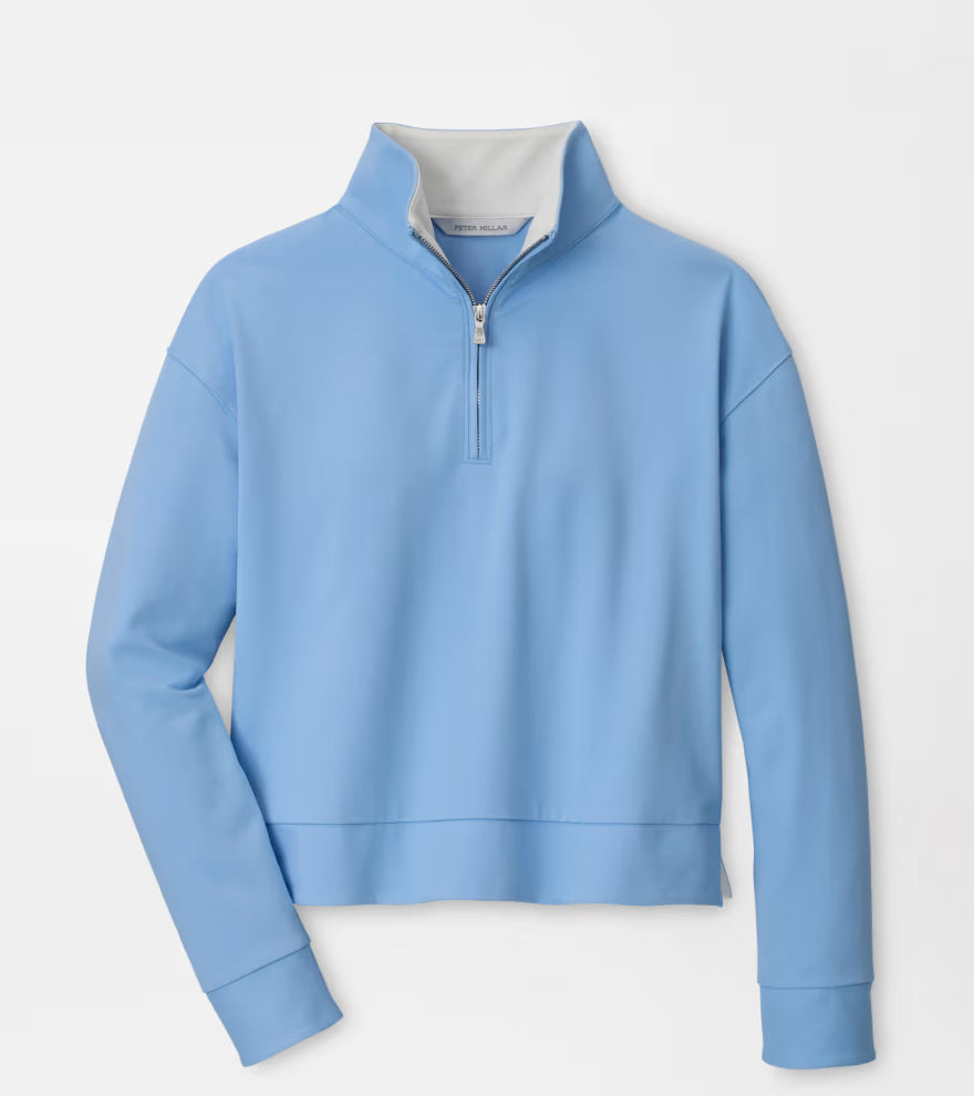 Peter Millar Coolspun Lite Cotton Quarter-Zip Pullover: Cottage Blue / Soft White