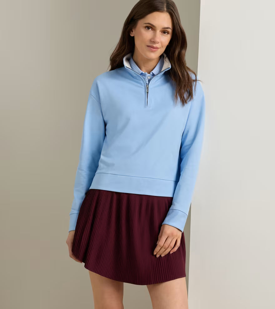 Peter Millar Coolspun Lite Cotton Quarter-Zip Pullover: Cottage Blue / Soft White