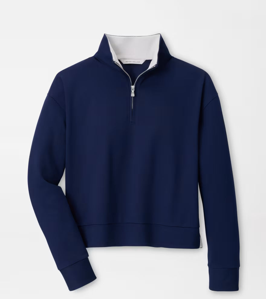 Peter Millar Coolspun Lite Cotton Quarter-Zip Pullover: Navy / Soft White