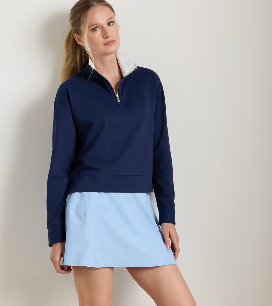 Peter Millar Coolspun Lite Cotton Quarter-Zip Pullover: Navy / Soft White