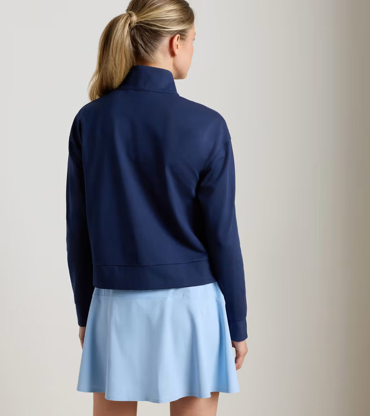 Peter Millar Coolspun Lite Cotton Quarter-Zip Pullover: Navy / Soft White