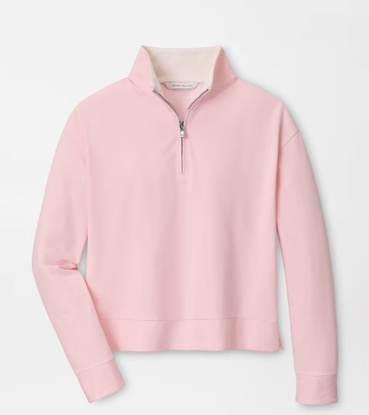 Peter Millar Coolspun Lite Cotton Quarter-Zip Pullover: Pearl Pink / Soft White