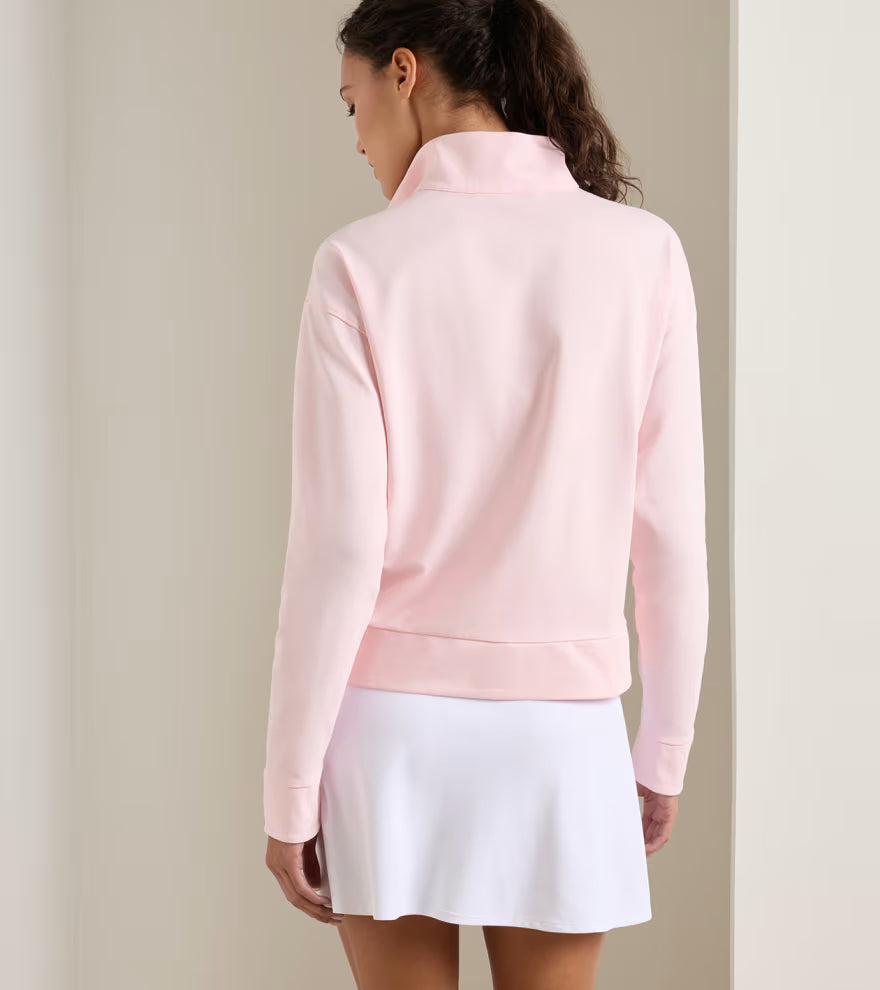 Peter Millar Coolspun Lite Cotton Quarter-Zip Pullover: Pearl Pink / Soft White