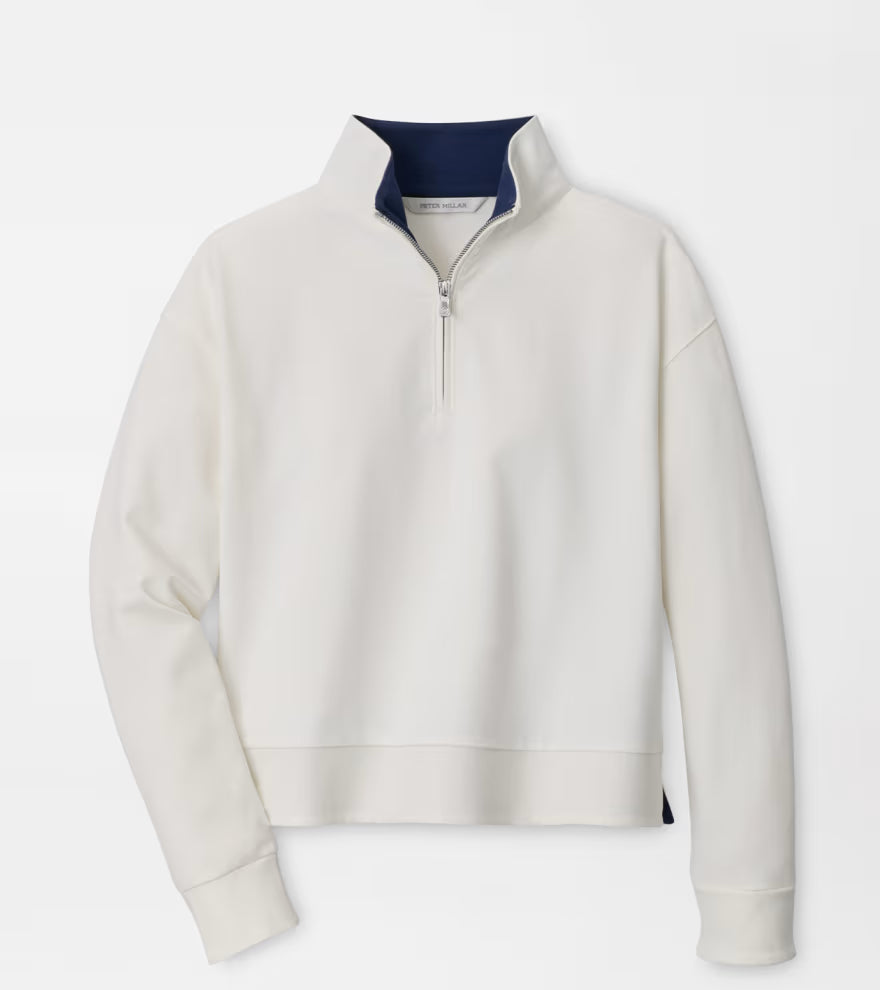 Peter Millar Coolspun Lite Cotton Quarter-Zip Pullover: Soft White / Navy