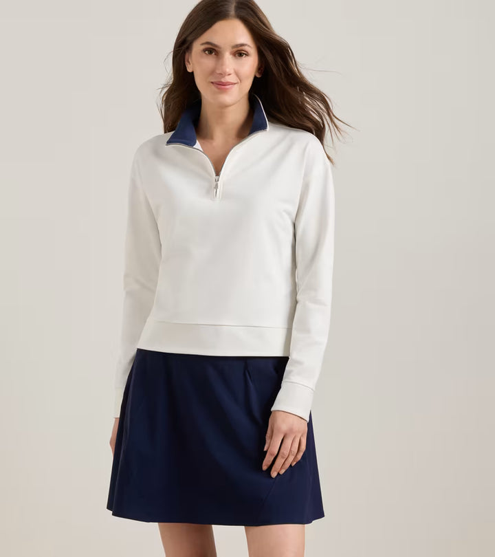 Peter Millar Coolspun Lite Cotton Quarter-Zip Pullover: Soft White / Navy