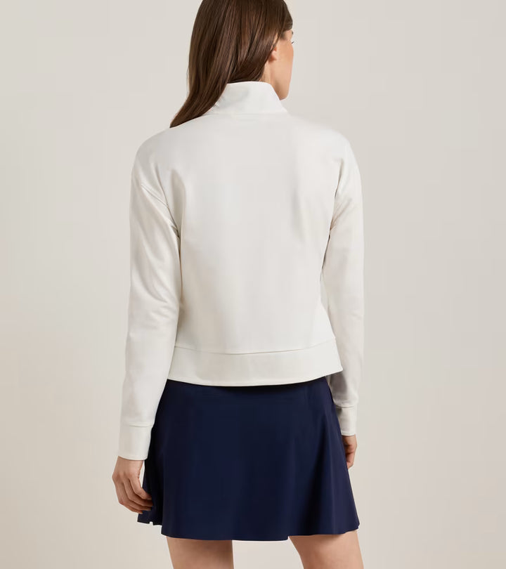 Peter Millar Coolspun Lite Cotton Quarter-Zip Pullover: Soft White / Navy