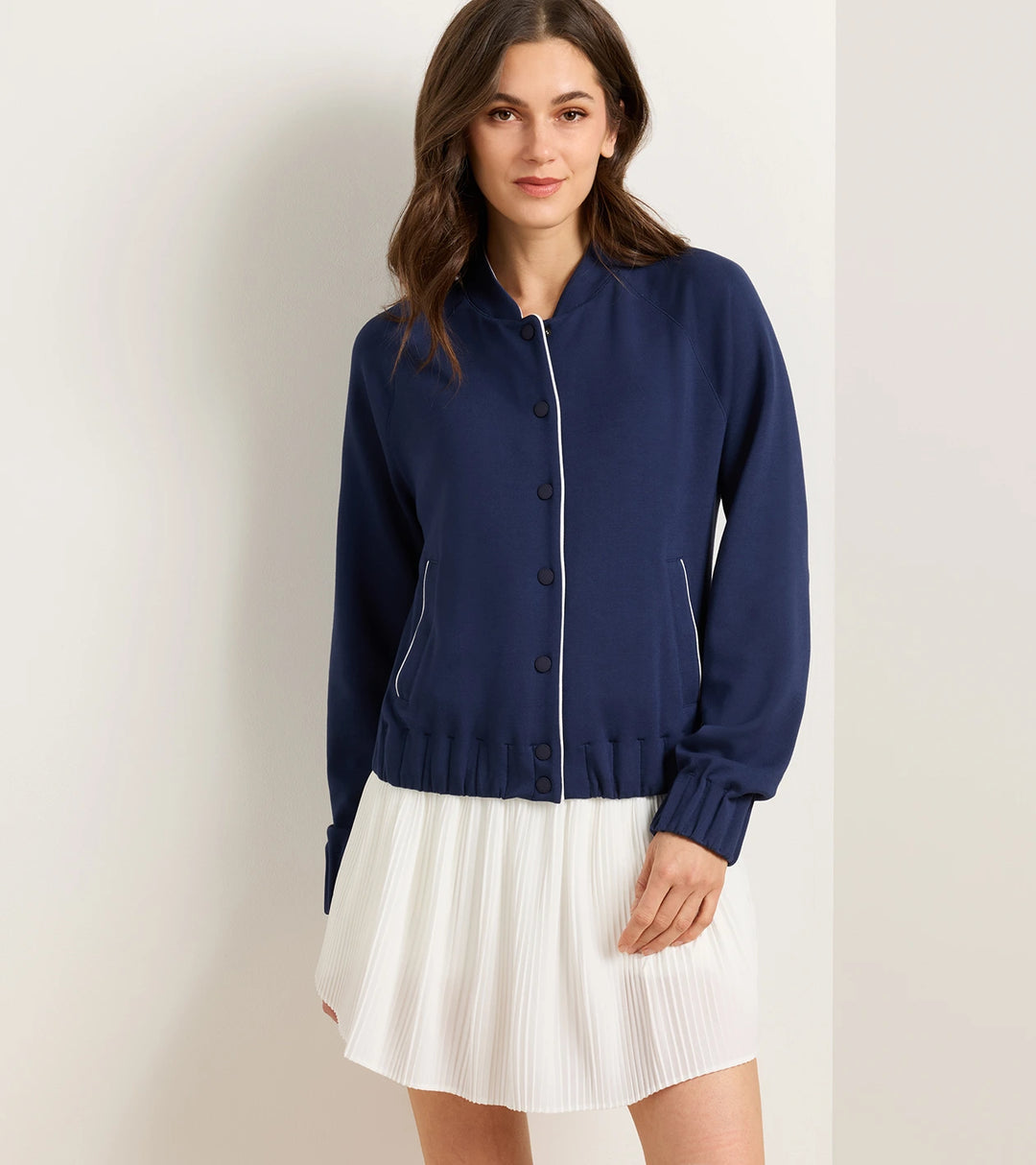 Peter Millar Flora Knit Bomber: Navy / Soft White