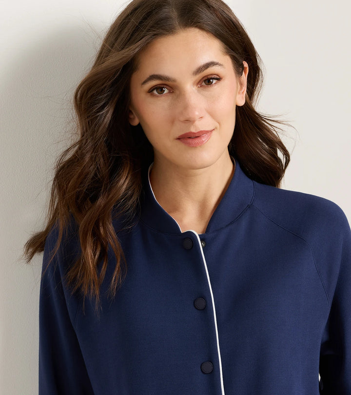 Peter Millar Flora Knit Bomber: Navy / Soft White