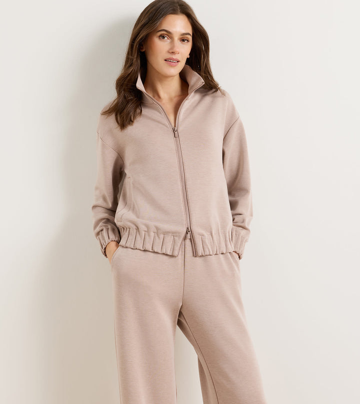 Peter Millar Flora Knit Melange Full-Zip Layer: Camel
