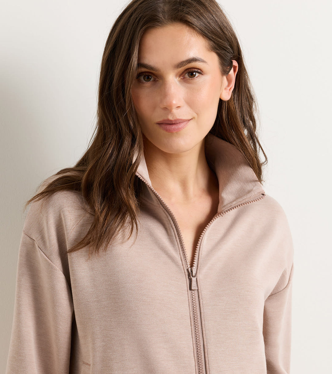 Peter Millar Flora Knit Melange Full-Zip Layer: Camel