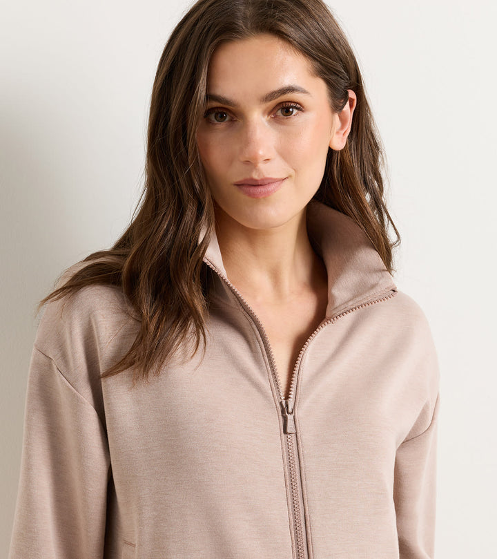 Peter Millar Flora Knit Melange Full-Zip Layer: Camel