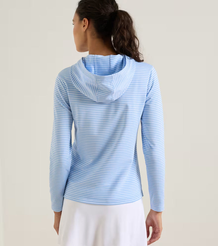Peter Millar Pine Harbour Stripe Performance Hoodie: Cottage Blue