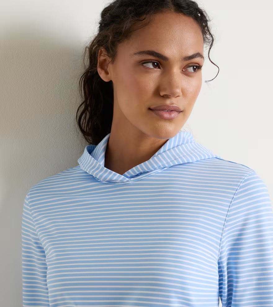 Peter Millar Pine Harbour Stripe Performance Hoodie: Cottage Blue