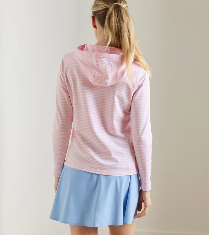 Peter Millar Pine Harbour Stripe Performance Hoodie: Pearl Pink