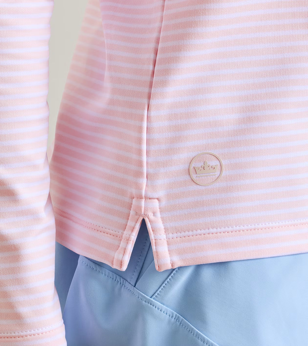 Peter Millar Pine Harbour Stripe Performance Hoodie: Pearl Pink
