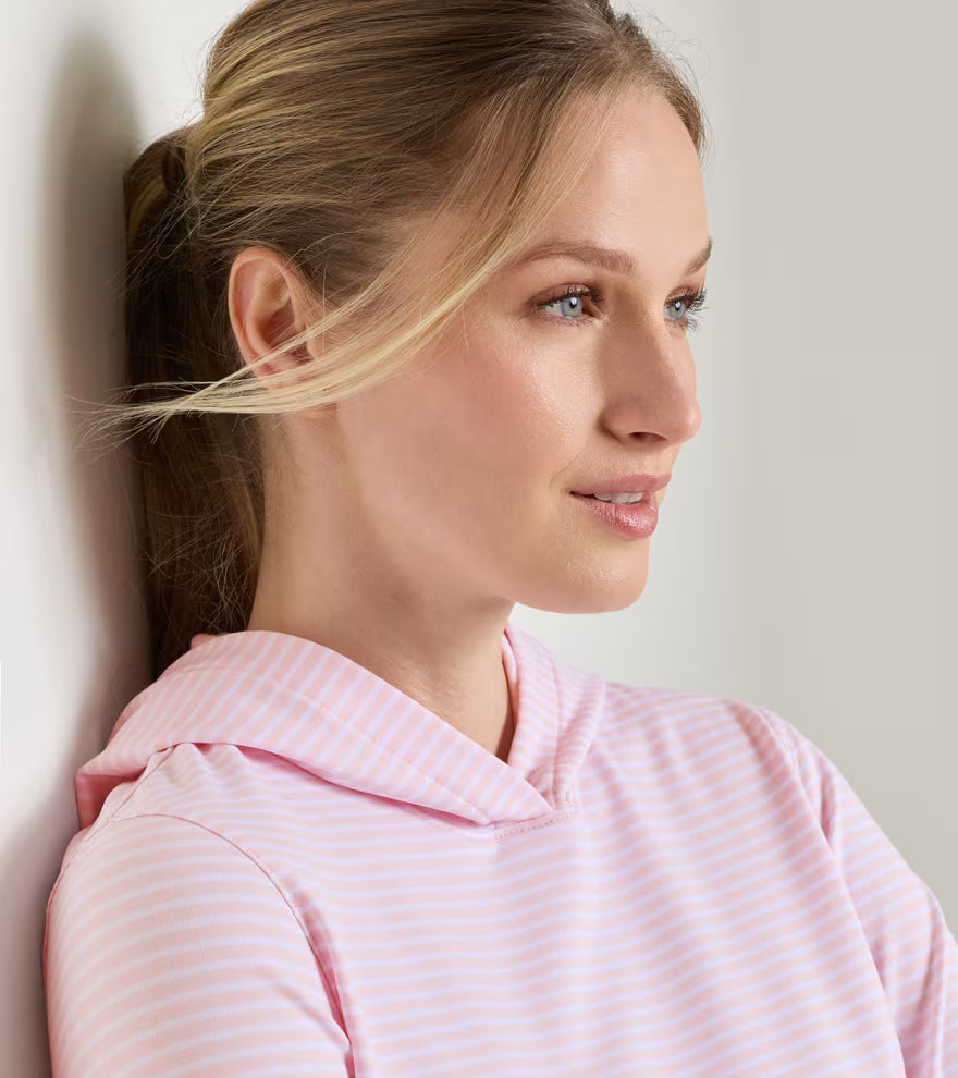 Peter Millar Pine Harbour Stripe Performance Hoodie: Pearl Pink