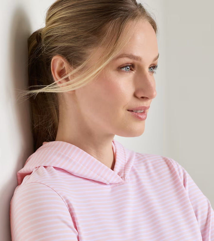 Peter Millar Pine Harbour Stripe Performance Hoodie: Pearl Pink