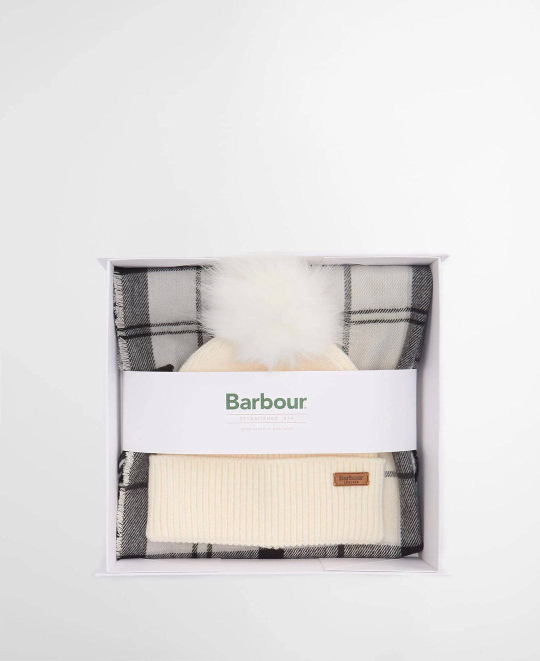 Barbour Dover Beanie & Hailes Scarf Gift Set: Monochrome Tartan