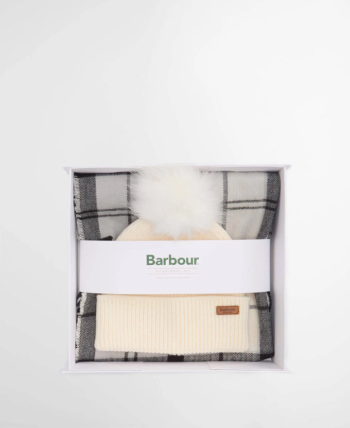 Barbour Dover Beanie & Hailes Scarf Gift Set: Monochrome Tartan