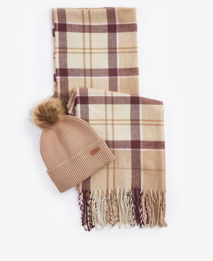 Barbour Dover Beanie & Hailes Scarf Gift Set: Muted Cabernet