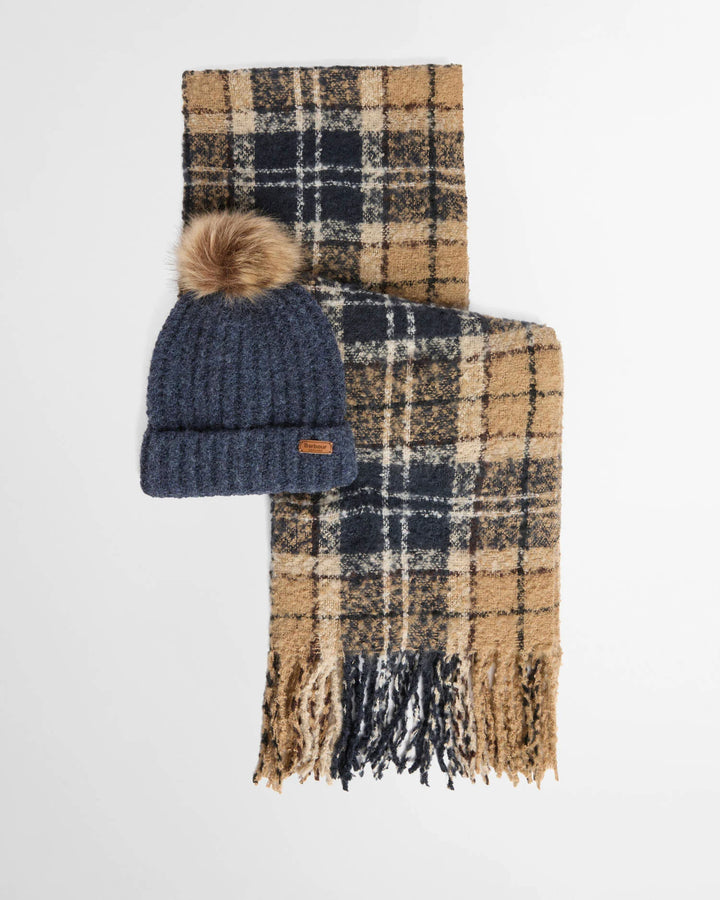 Barbour Saltburn Beanie & Tartan Scarf Gift Set: Birchwood