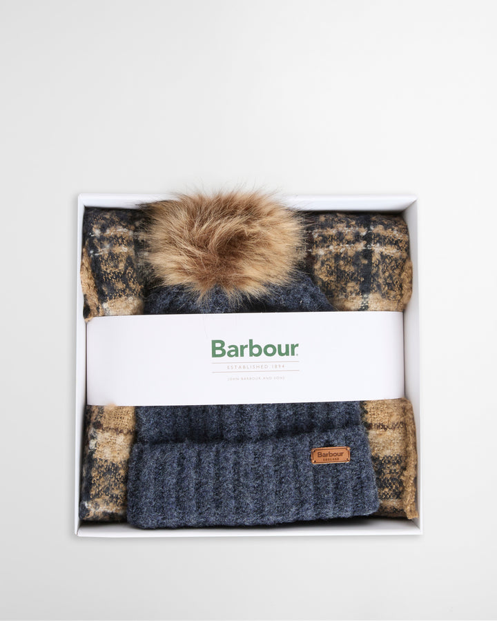 Barbour Saltburn Beanie & Tartan Scarf Gift Set: Birchwood