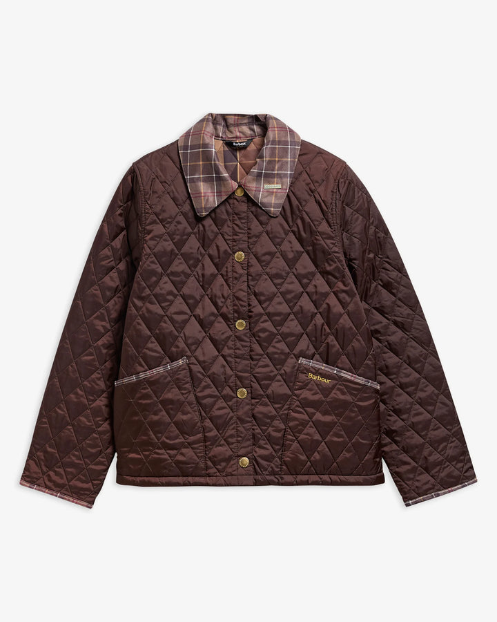 Barbour Icons Tartan Collar Cropped Liddesdale Quilted Jacket: Rustic/Muted