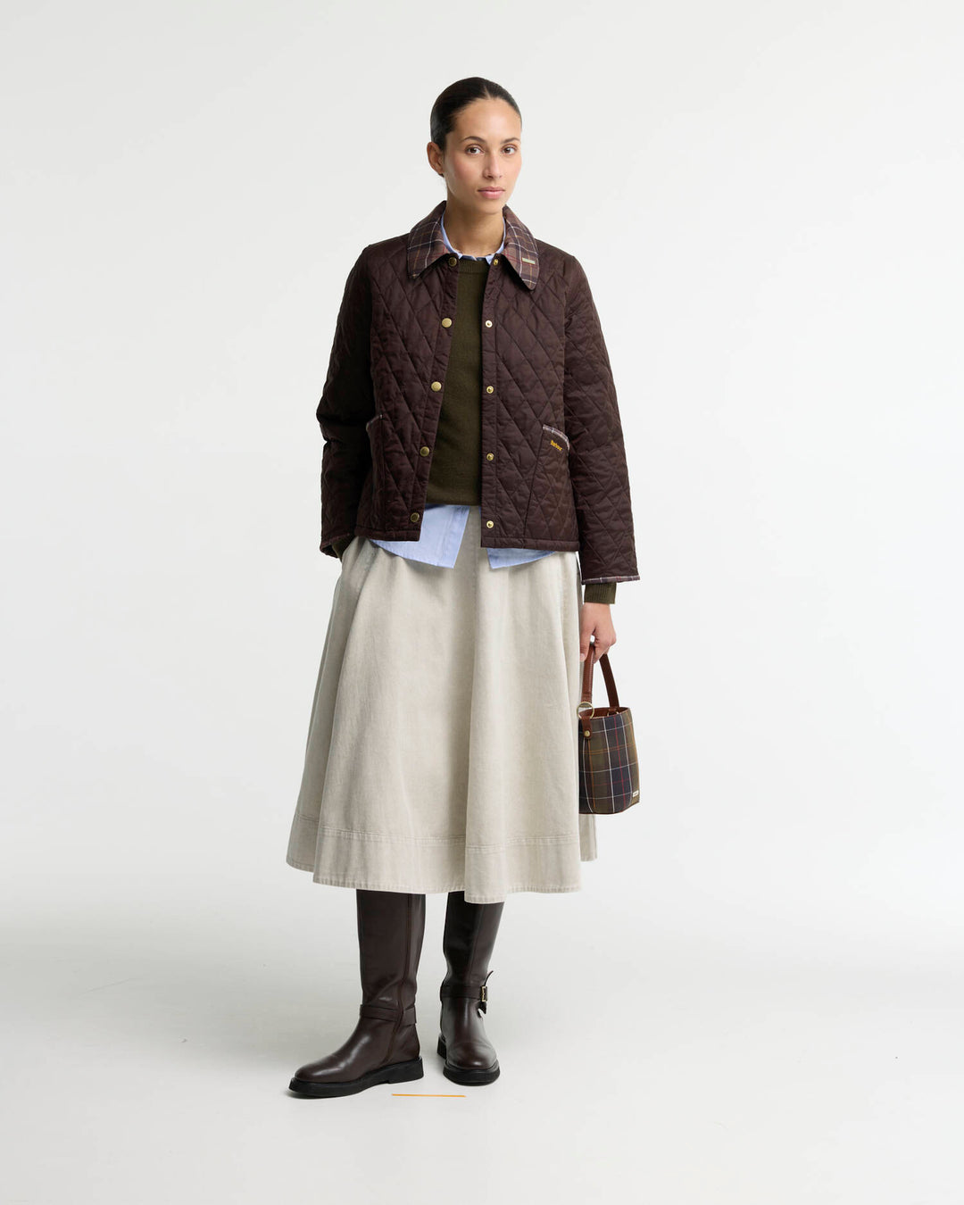 Barbour Icons Tartan Collar Cropped Liddesdale Quilted Jacket: Rustic/Muted
