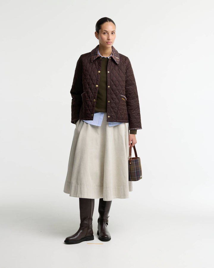 Barbour Icons Tartan Collar Cropped Liddesdale Quilted Jacket: Rustic/Muted