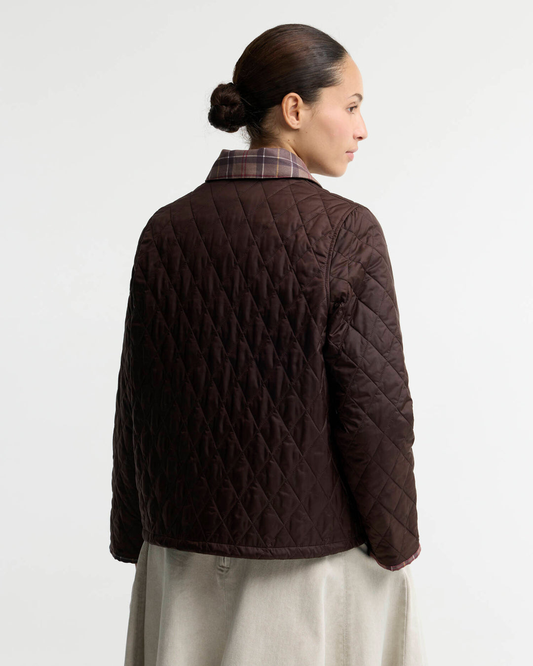 Barbour Icons Tartan Collar Cropped Liddesdale Quilted Jacket: Rustic/Muted