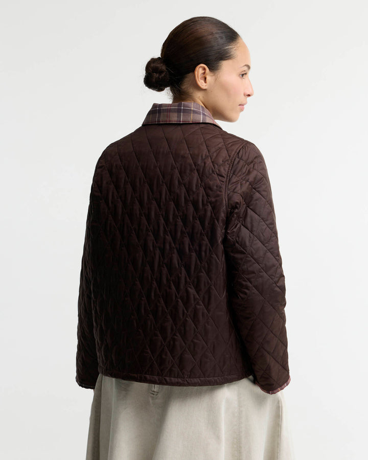 Barbour Icons Tartan Collar Cropped Liddesdale Quilted Jacket: Rustic/Muted