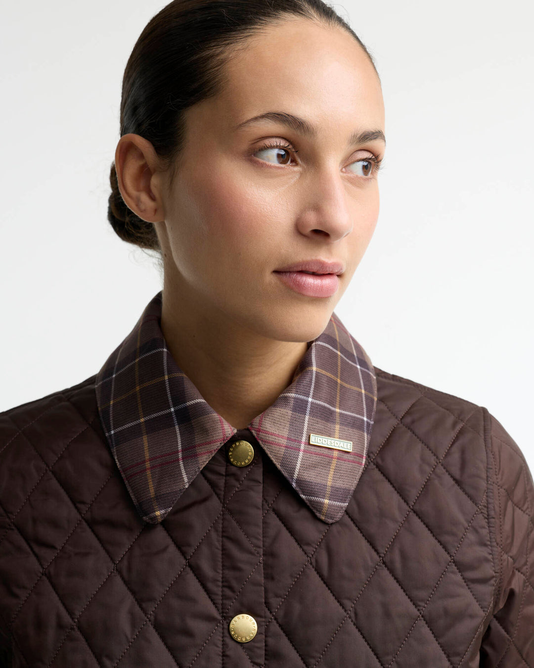 Barbour Icons Tartan Collar Cropped Liddesdale Quilted Jacket: Rustic/Muted