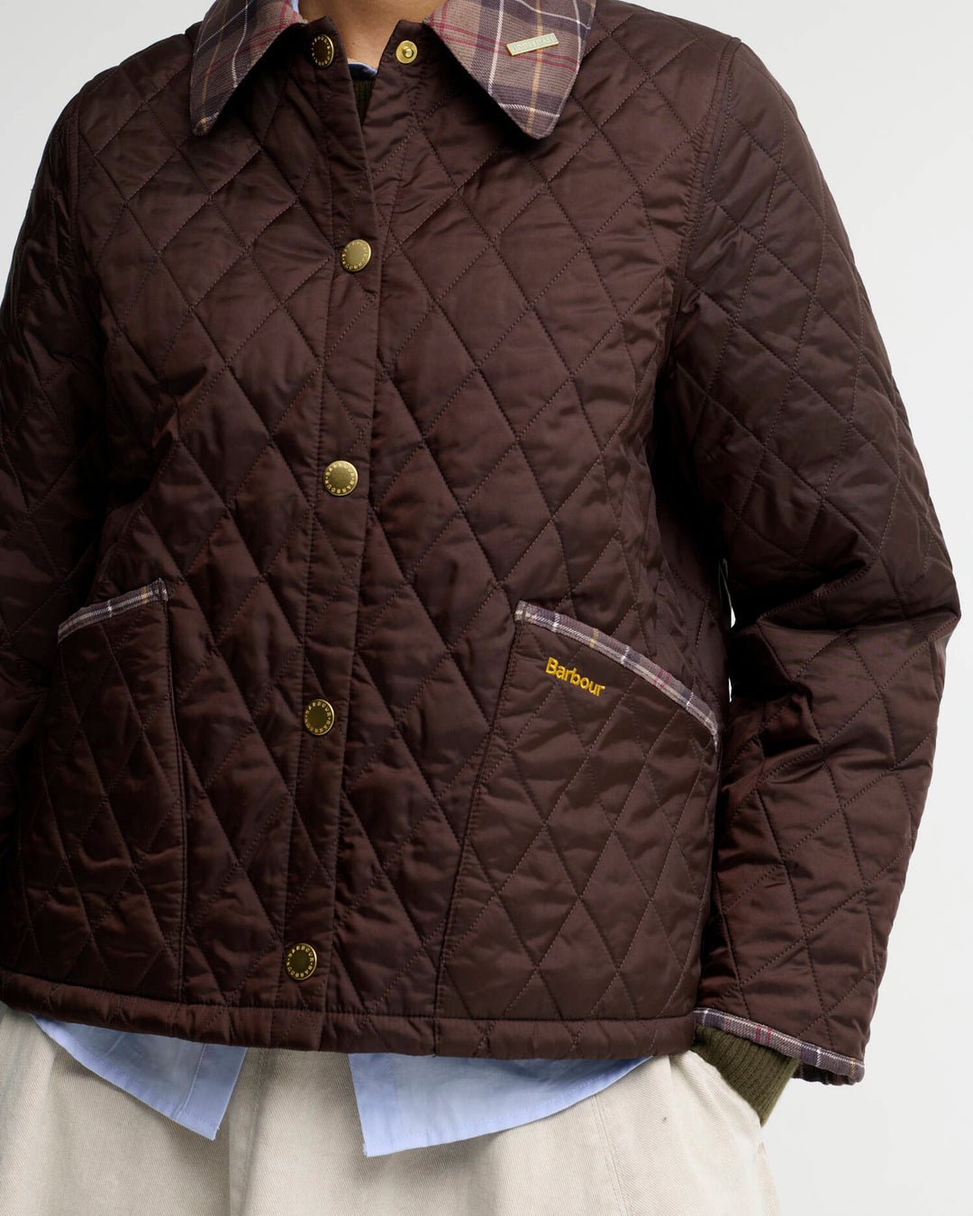 Barbour Icons Tartan Collar Cropped Liddesdale Quilted Jacket: Rustic/Muted