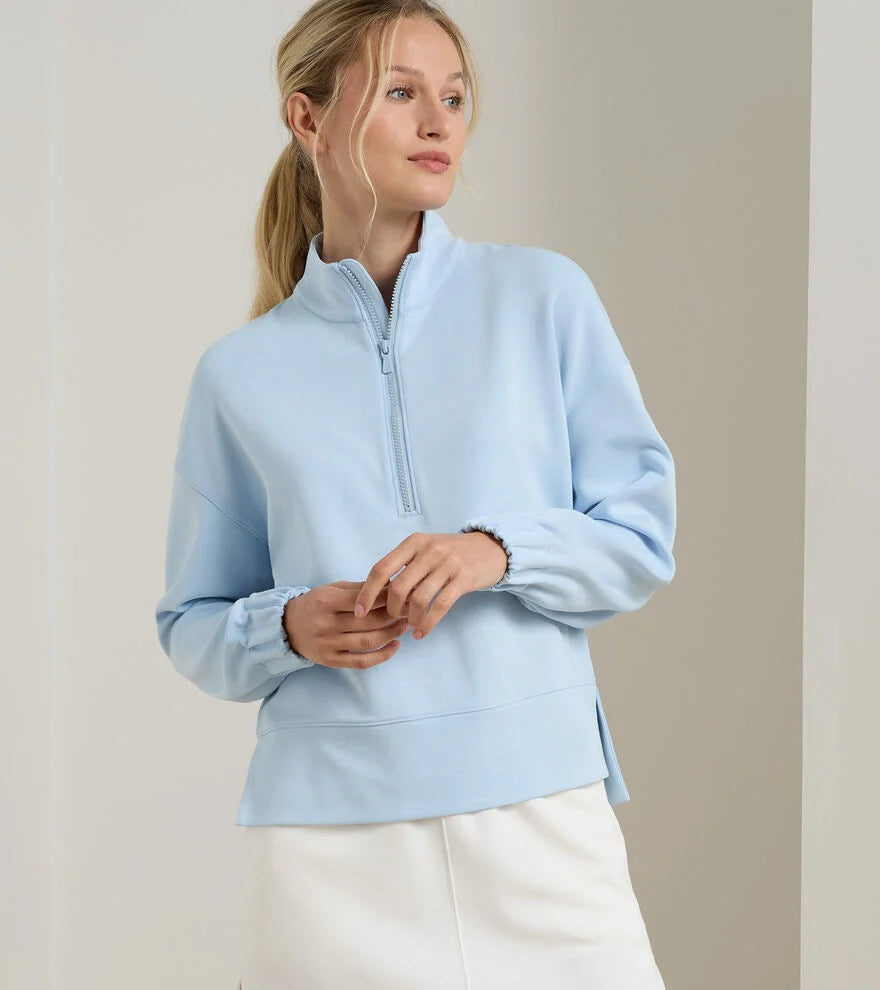 Peter Millar Flora Knit Mélange Half-Zip Pullover: Blue Brisk