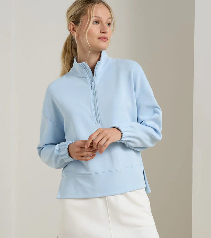 Peter Millar Flora Knit Mélange Half-Zip Pullover: Blue Brisk