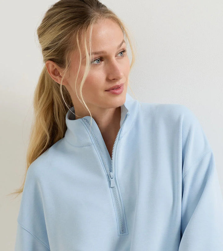 Peter Millar Flora Knit Mélange Half-Zip Pullover: Blue Brisk