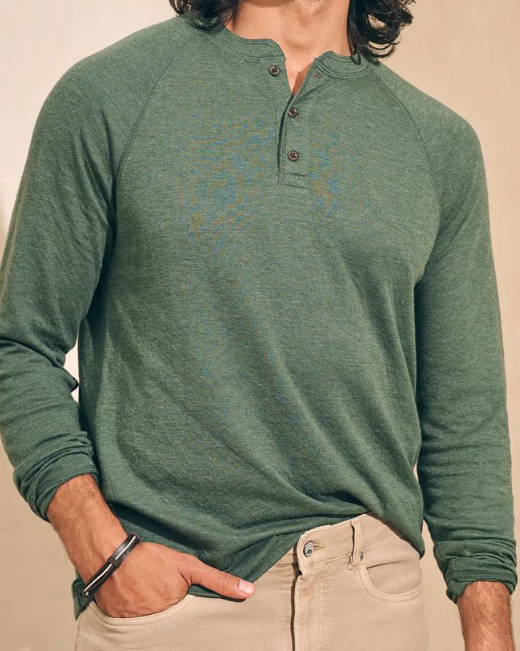 Faherty Long Sleeve Cloud Henley: Deep Fern Heather