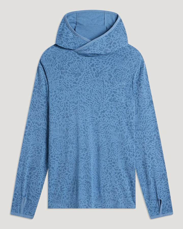 Free Fly Men's Bamboo Lightweight Hoodie: Drifter Print - Windward Blue