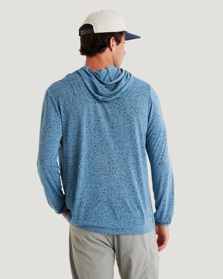 Free Fly Men's Bamboo Lightweight Hoodie: Drifter Print - Windward Blue