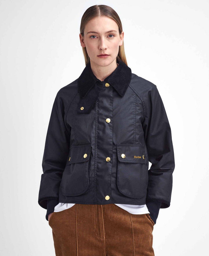 Barbour Cropped Beadnell Waxed Jacket: Black