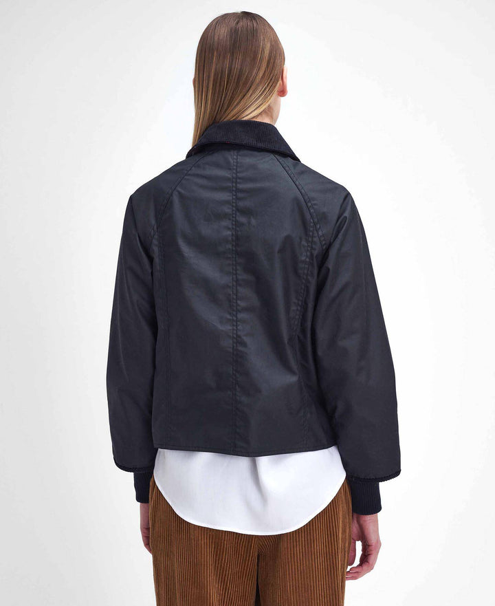 Barbour Cropped Beadnell Waxed Jacket: Black