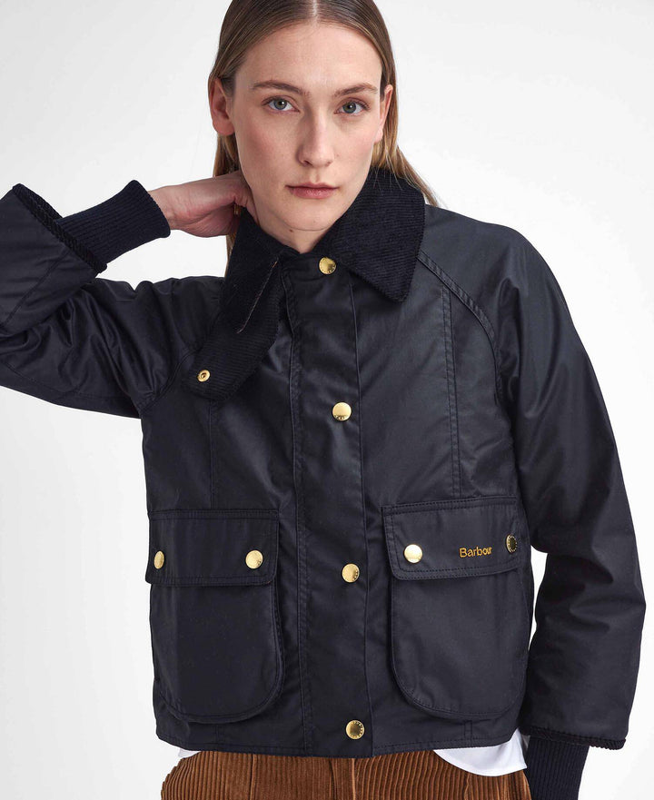 Barbour Cropped Beadnell Waxed Jacket: Black