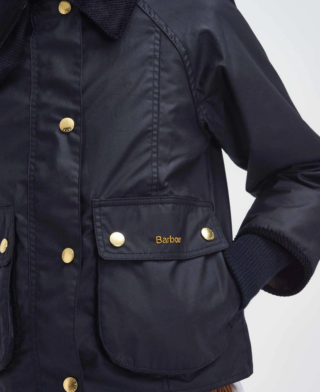 Barbour Cropped Beadnell Waxed Jacket: Black