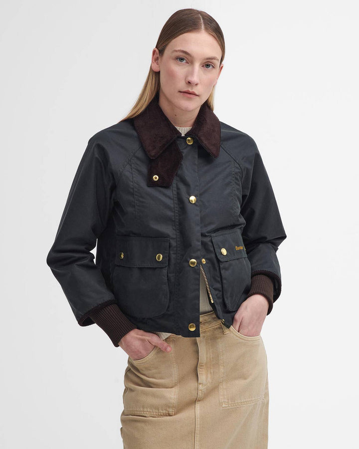 Barbour Cropped Beadnell Waxed Jacket: Sage/Ancient
