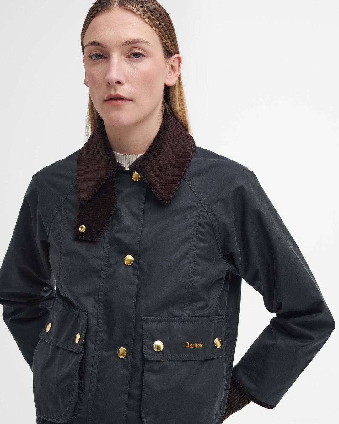Barbour Cropped Beadnell Waxed Jacket: Sage/Ancient