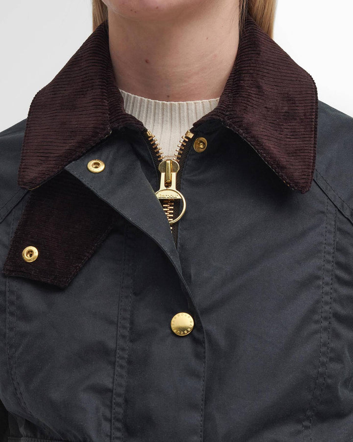 Barbour Cropped Beadnell Waxed Jacket: Sage/Ancient